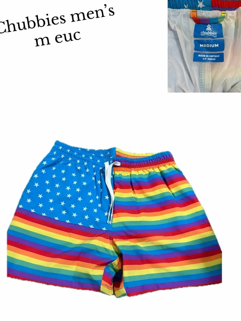 Chubbies men’s medium love is love swim trunks euc